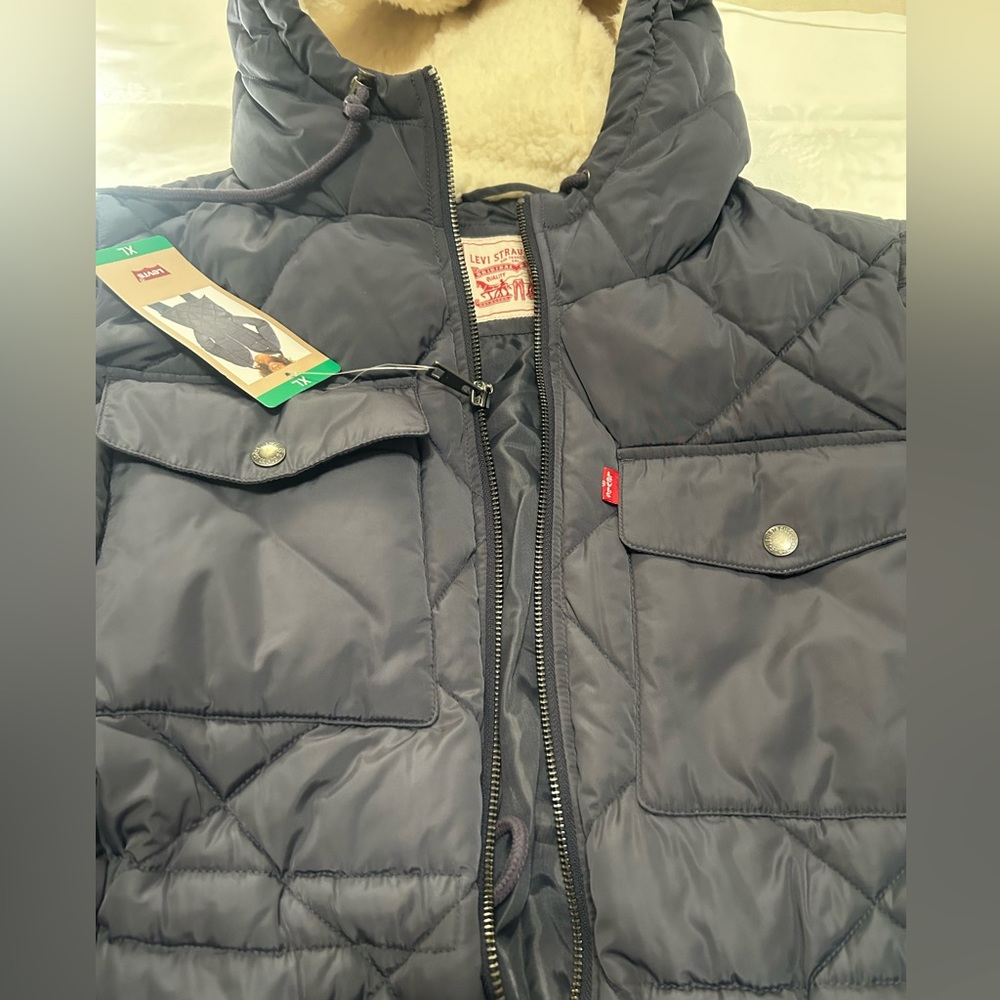 Levi's Women's Soft Sherpa Lined Diamond Quilted Long Parka Jacket XL NWT - Picture 7 of 10